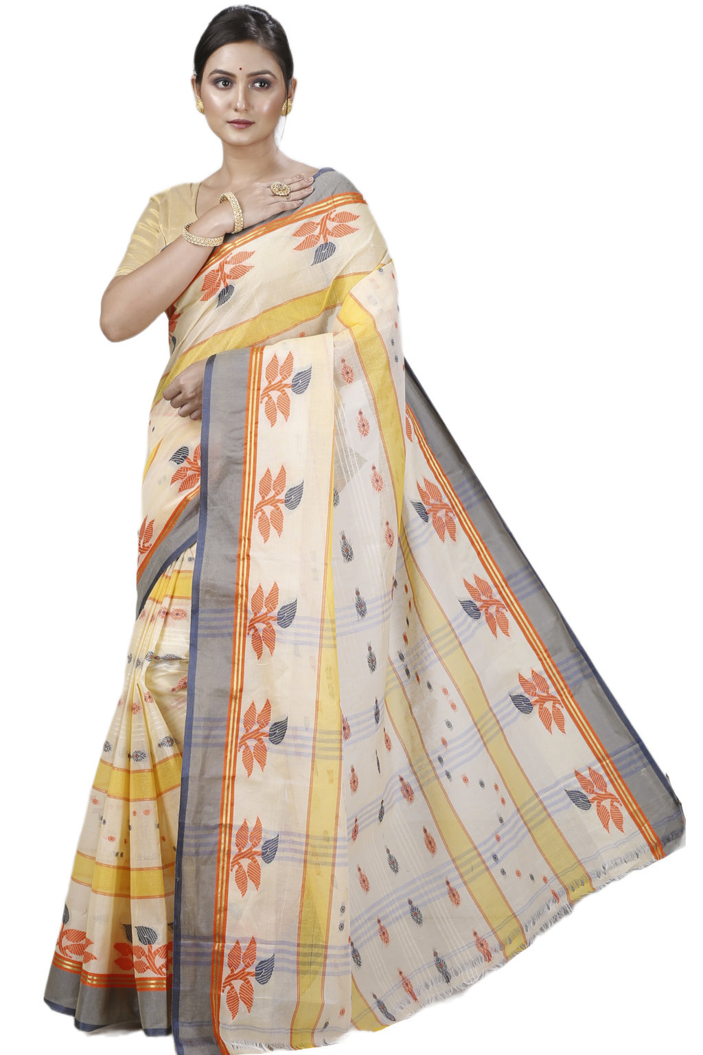 Light Yellow Pure Cotton Udichi Tant Saree (1160)
